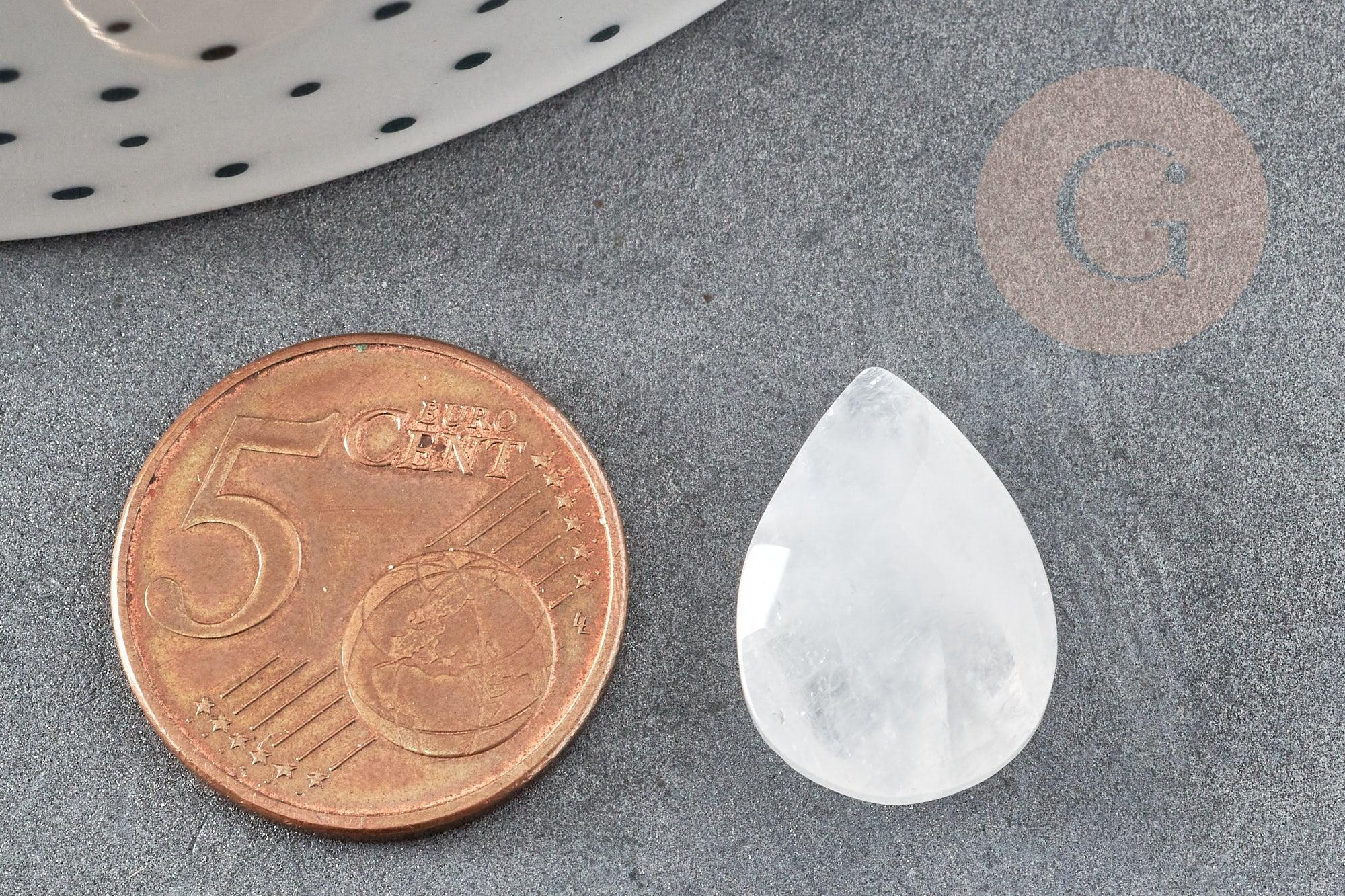 Cabochon goutte quartz facetté 18mm, cabochon goutte,cabochon cristal de roche,quartz naturel, x1 G5398