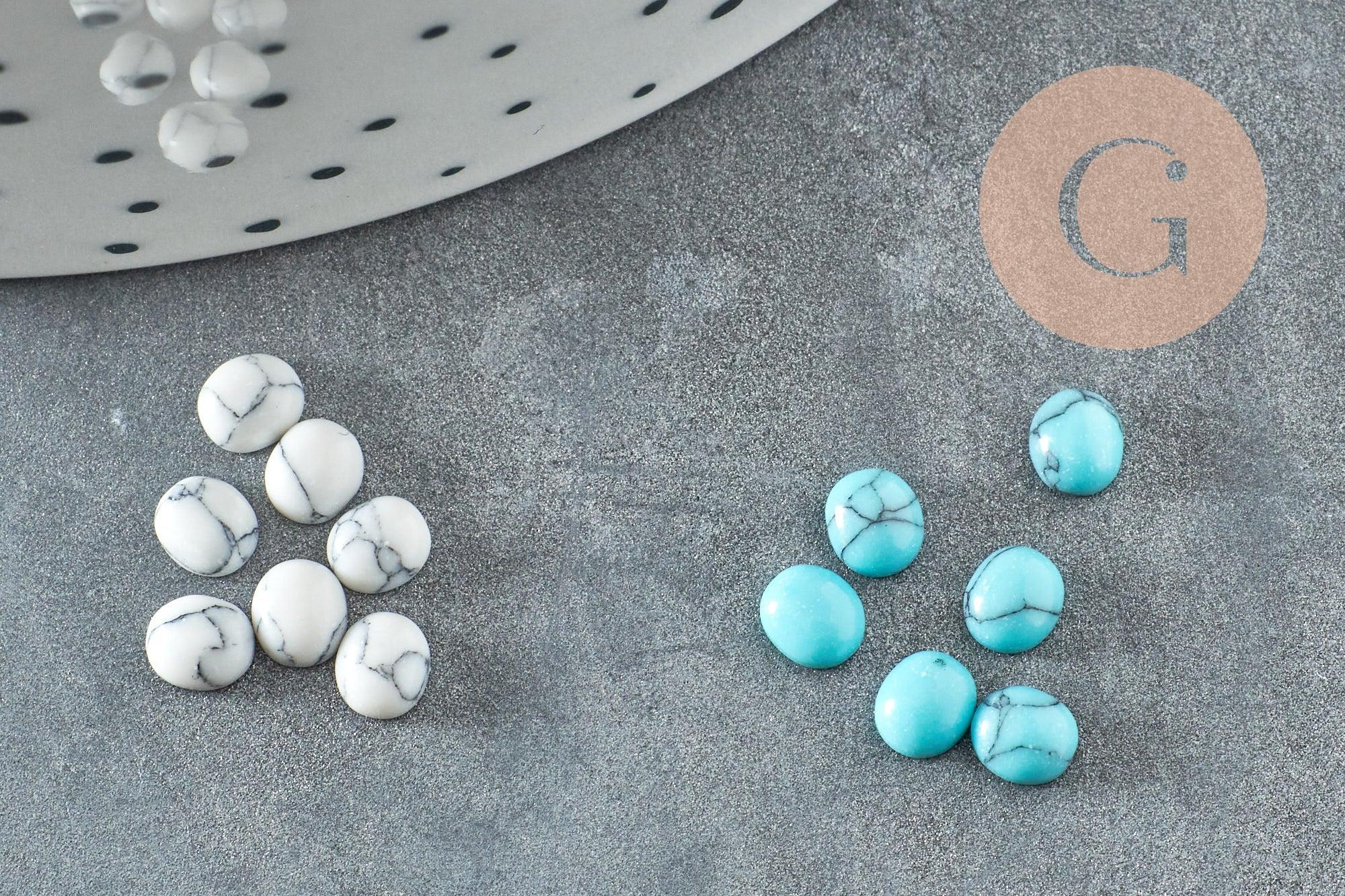 Cabochon howlite blanche turquoise de synthèse 4.5x4mm, x10 (G1727)