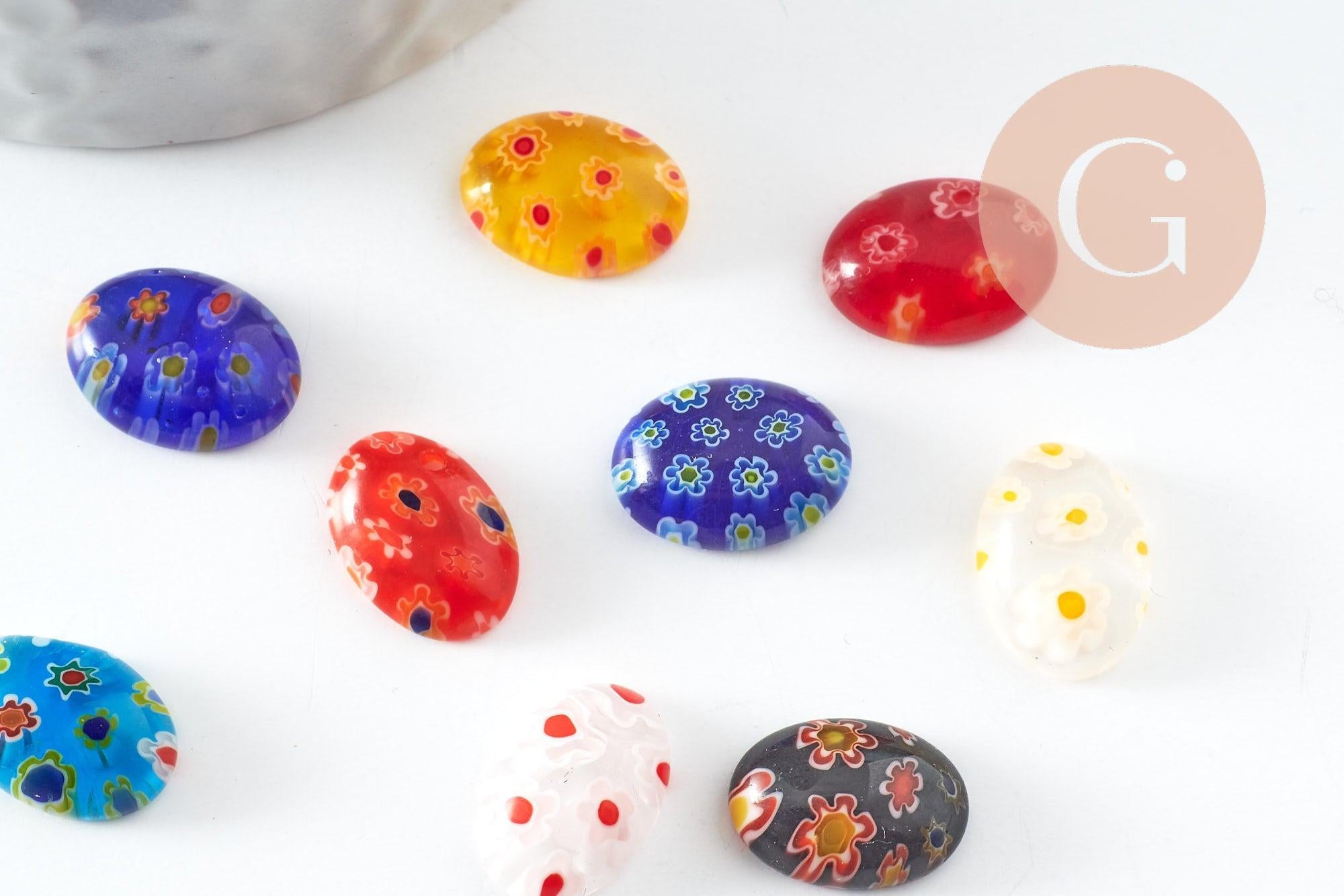 Cabochon marquise verre millefiori multicolore 10x14mm, x10 (G0841)