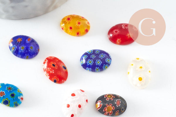 Cabochon marquise verre millefiori multicolore 10x14mm, x10 (G0841)