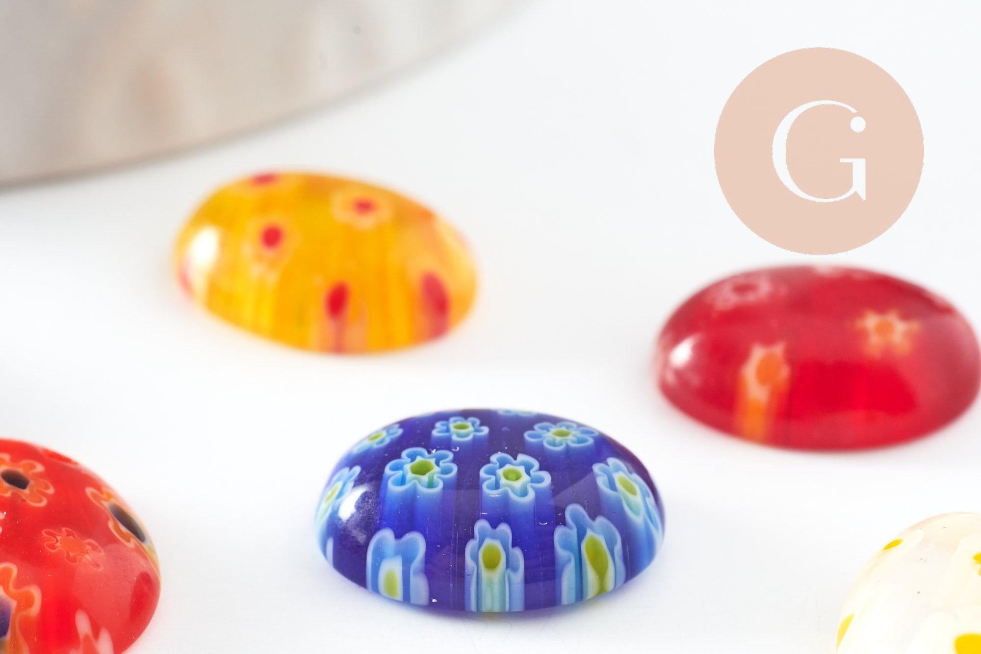 Cabochon marquise verre millefiori multicolore 10x14mm, x10 (G0841)