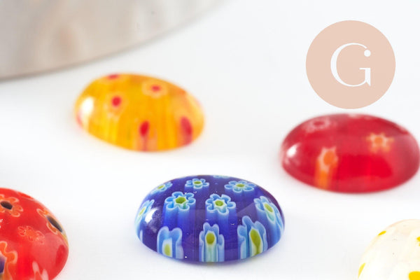 Cabochon marquise verre millefiori multicolore 10x14mm, x10 (G0841)