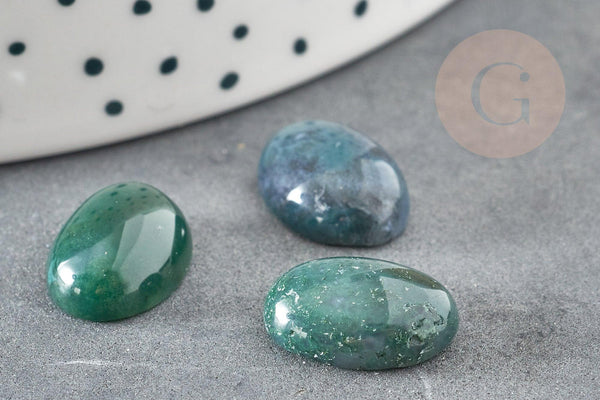Cabochon ovale agate mousse naturelle 10x14mm, x1 (G2242)