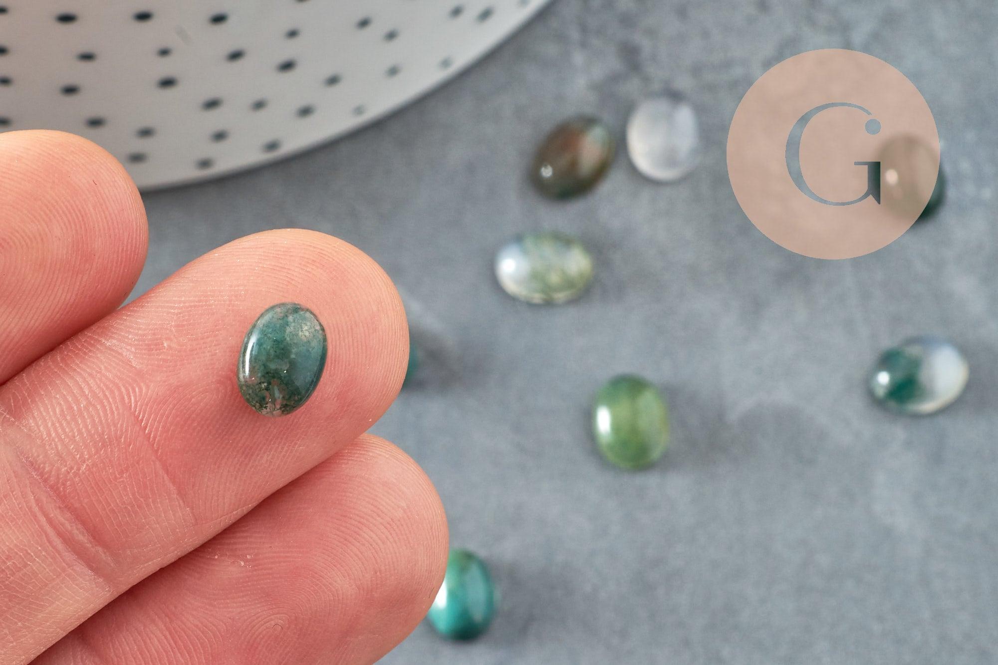 Cabochon ovale agate mousse naturelle 8x6mm, x1 (G0413)