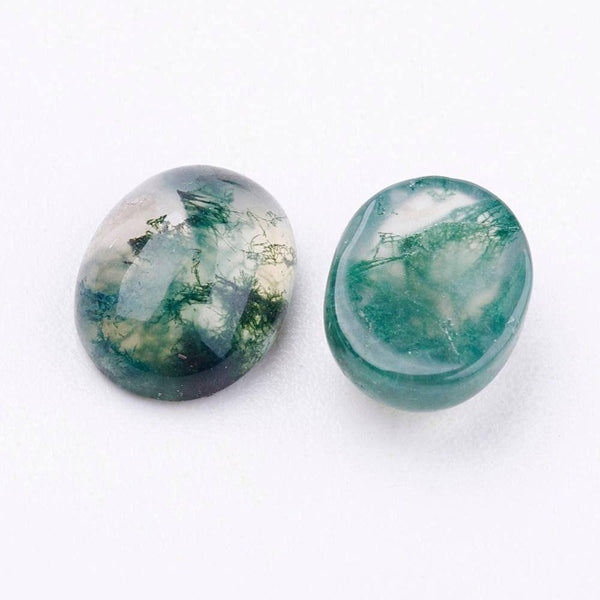 Cabochon ovale agate mousse verte naturelle,10x8mm, x1 (G1865)