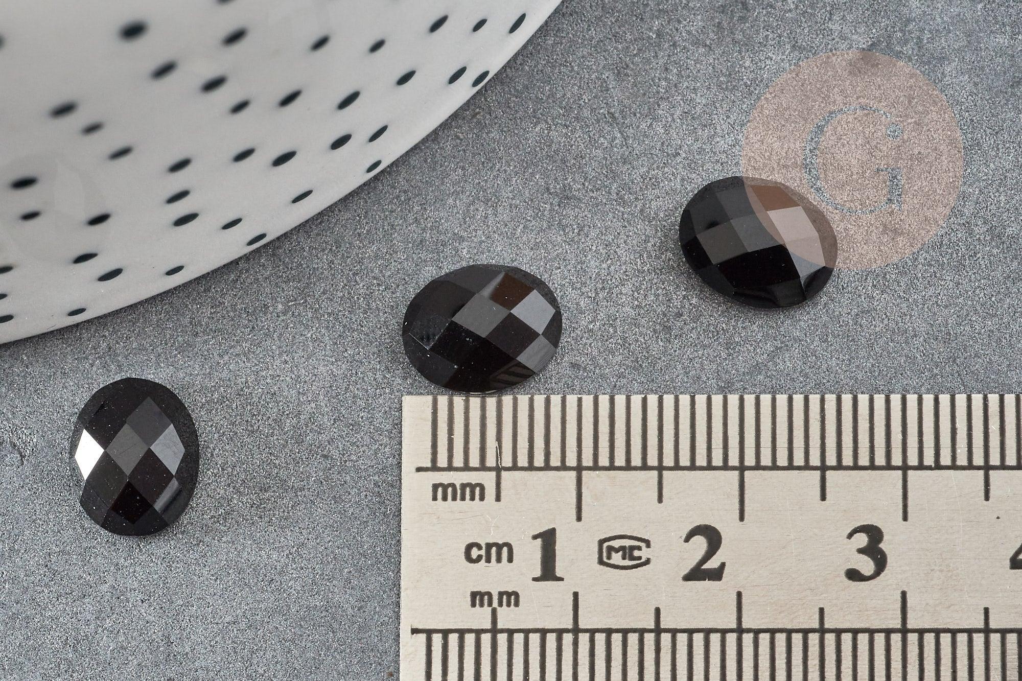 Cabochon ovale agate naturelle noire facetté 10x8mm, x1 (G2277)