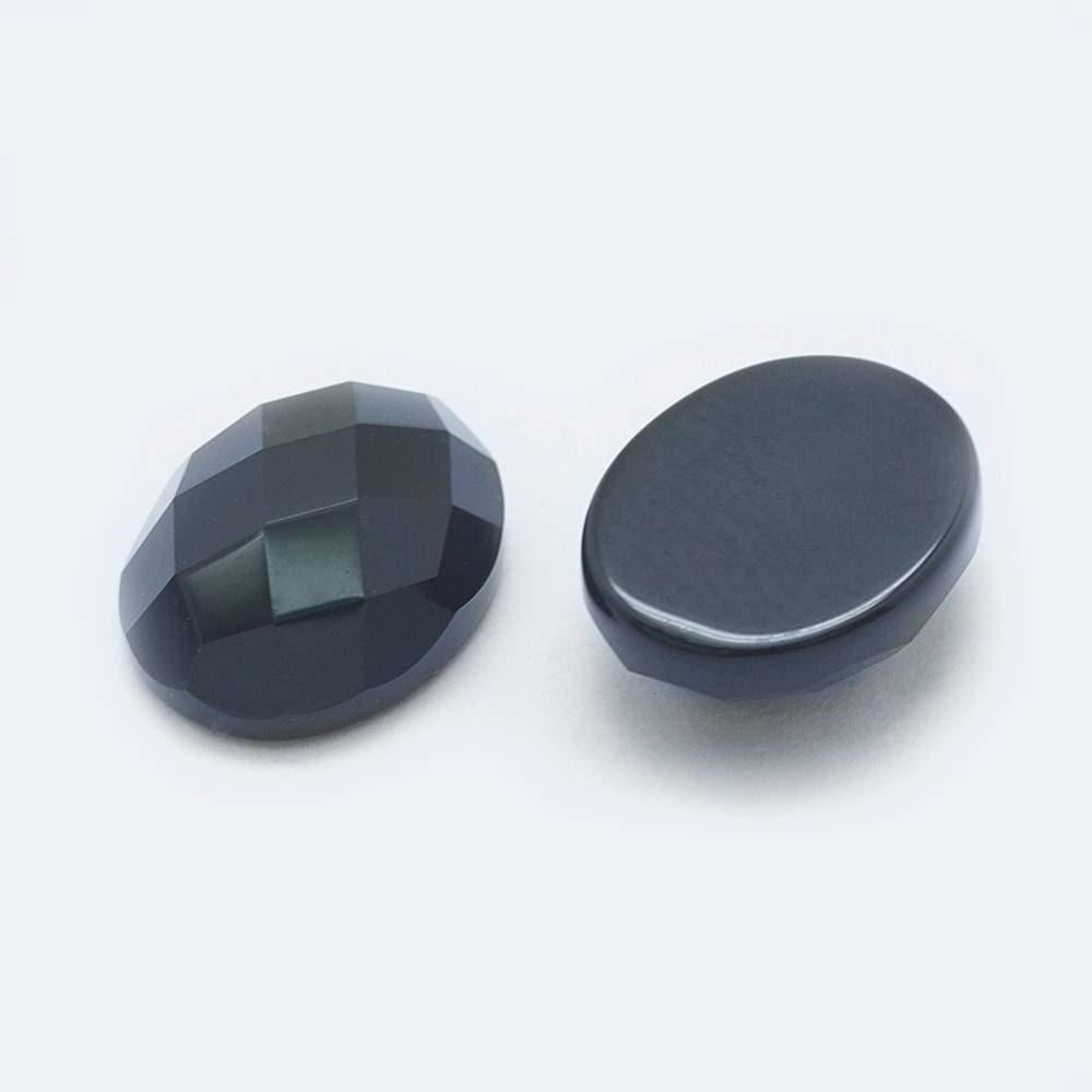 Cabochon ovale agate naturelle noire facetté 10x8mm, x1 (G2277)