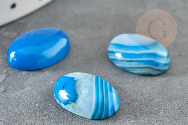 Cabochon ovale agate naturelle teinté bleu 18x13mm,x1 (G2037)
