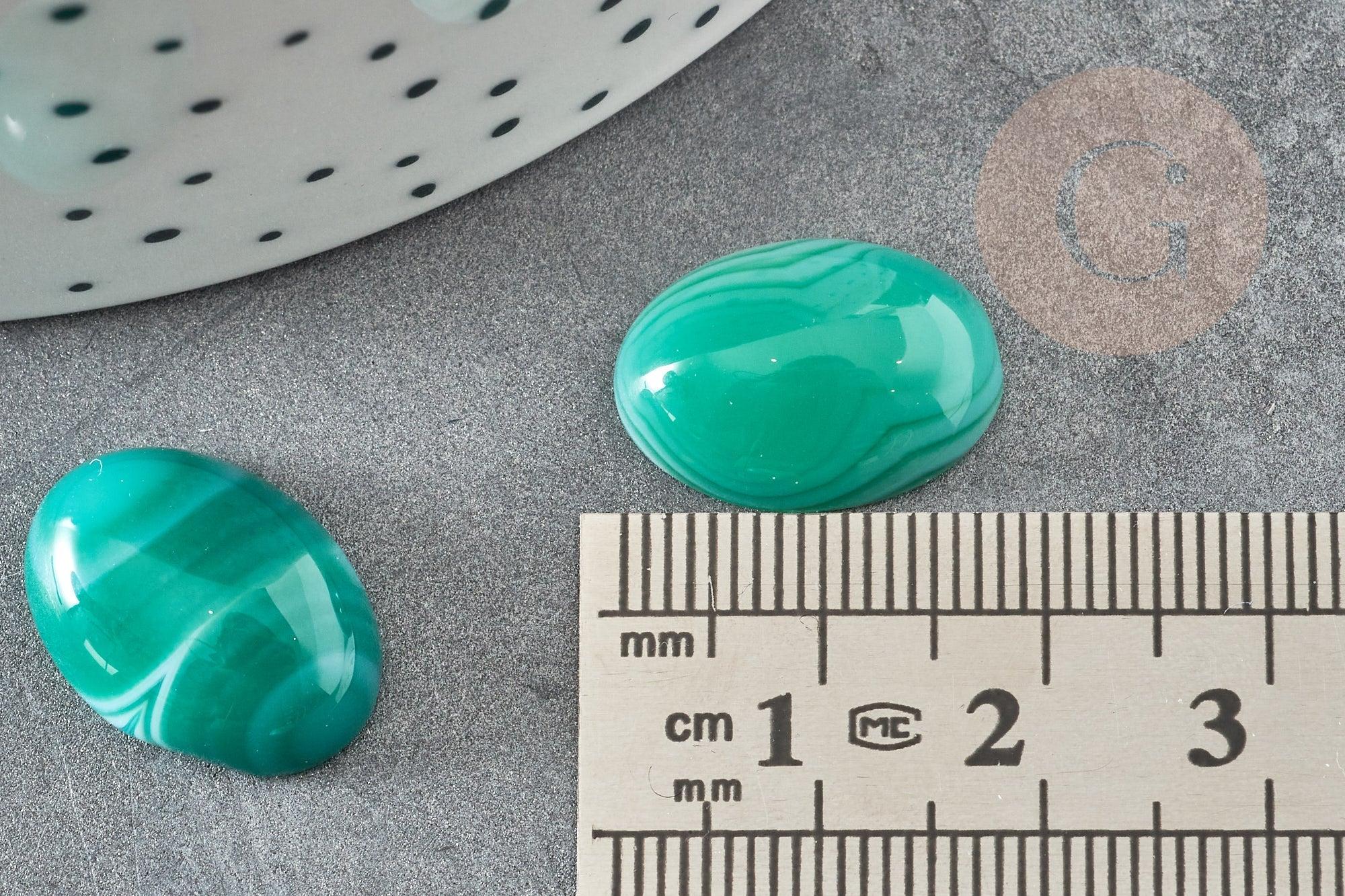 Cabochon ovale agate naturelle vert rayé 18x13mm, x1 (G3109)