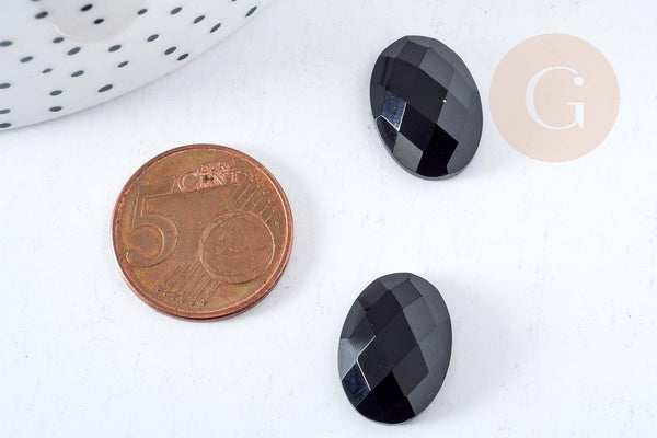 Cabochon ovale agate noire facetté 18x13mm, x1 (G8598)