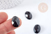 Cabochon ovale agate noire facetté 18x13mm, x1 (G8598)