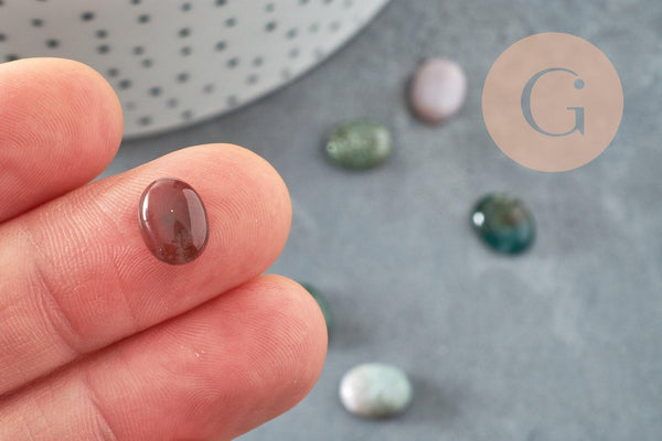 Cabochon ovale agate verte naturelle 10x8mm, x1 (G8649)