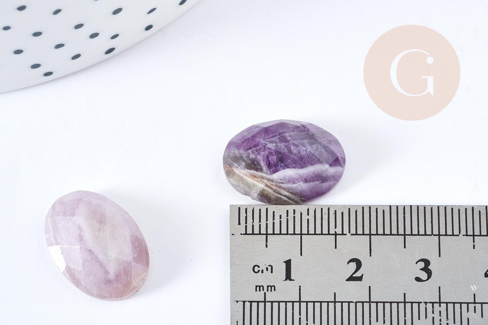 Cabochon ovale améthyste naturelle facetté 18x13mm, x1 (G8665)
