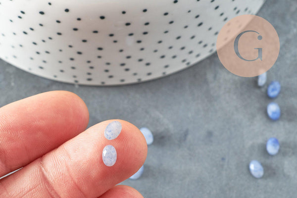 Cabochon ovale aventurine bleue naturelle à facettes 6x4mm, x1 (G8648)