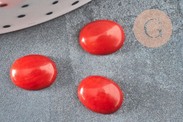 Cabochon ovale corail naturel teinté rouge 10x6mm, x1 G6750