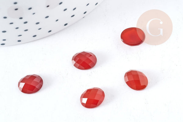 Cabochon ovale cornaline orange naturelle facetté 8x10mm, x1 (G2100)
