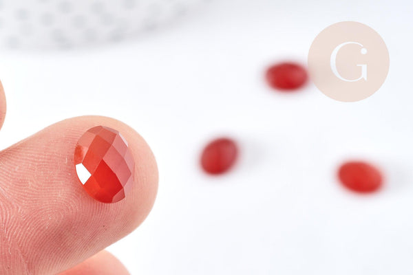 Cabochon ovale cornaline orange naturelle facetté 8x10mm, x1 (G2100)