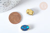 Cabochon ovale cristal bleu intense avec serti en laiton doré 14x10mm, x5 (G8115)
