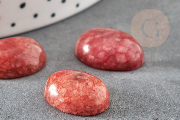 Cabochon ovale jade marbré rouge 18x13mm, x1 (G2923)