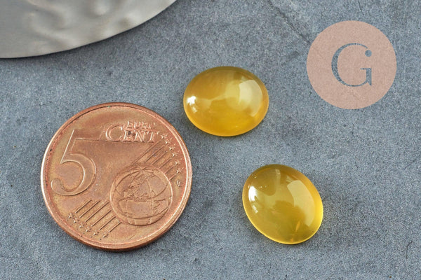 Cabochon ovale jade naturel teinté jaune 10x8mm, x1 (G9513)