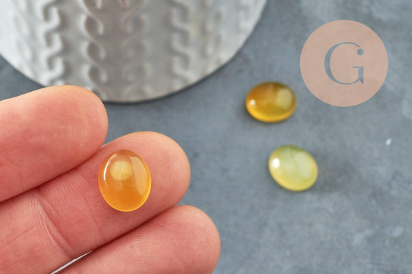 Cabochon ovale jade naturel teinté jaune 10x8mm, x1 (G9513)