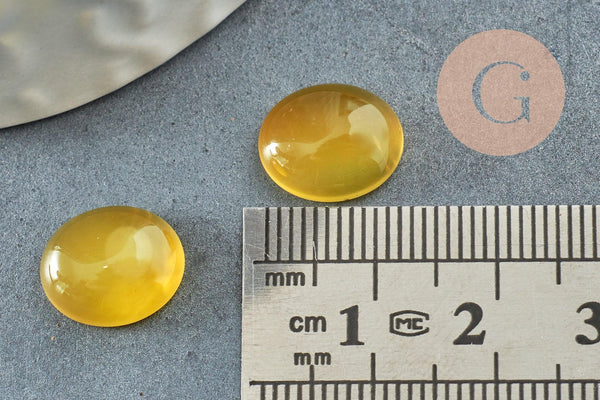 Cabochon ovale jade naturel teinté jaune 12x10mm, x1 (G9514)