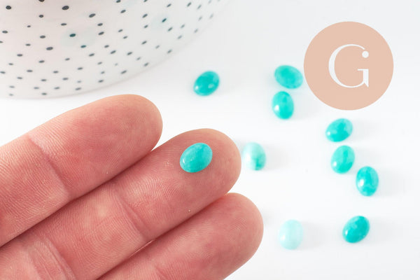 Cabochon ovale jade naturel turquoise 8x6mm, création bijoux pierre naturelle, x1 (G10528)