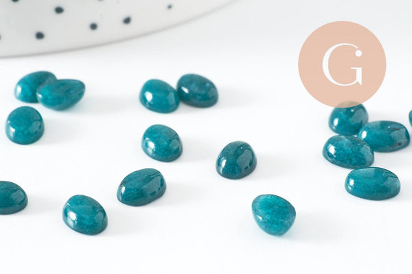 Cabochon ovale jade naturel turquoise marbré 8x6mm, x1 (G10123)