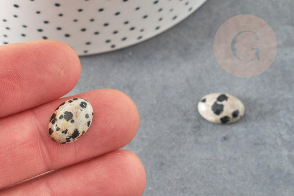 Cabochon ovale jaspe dalmatien naturel 10x14mm, x1 (G1568)