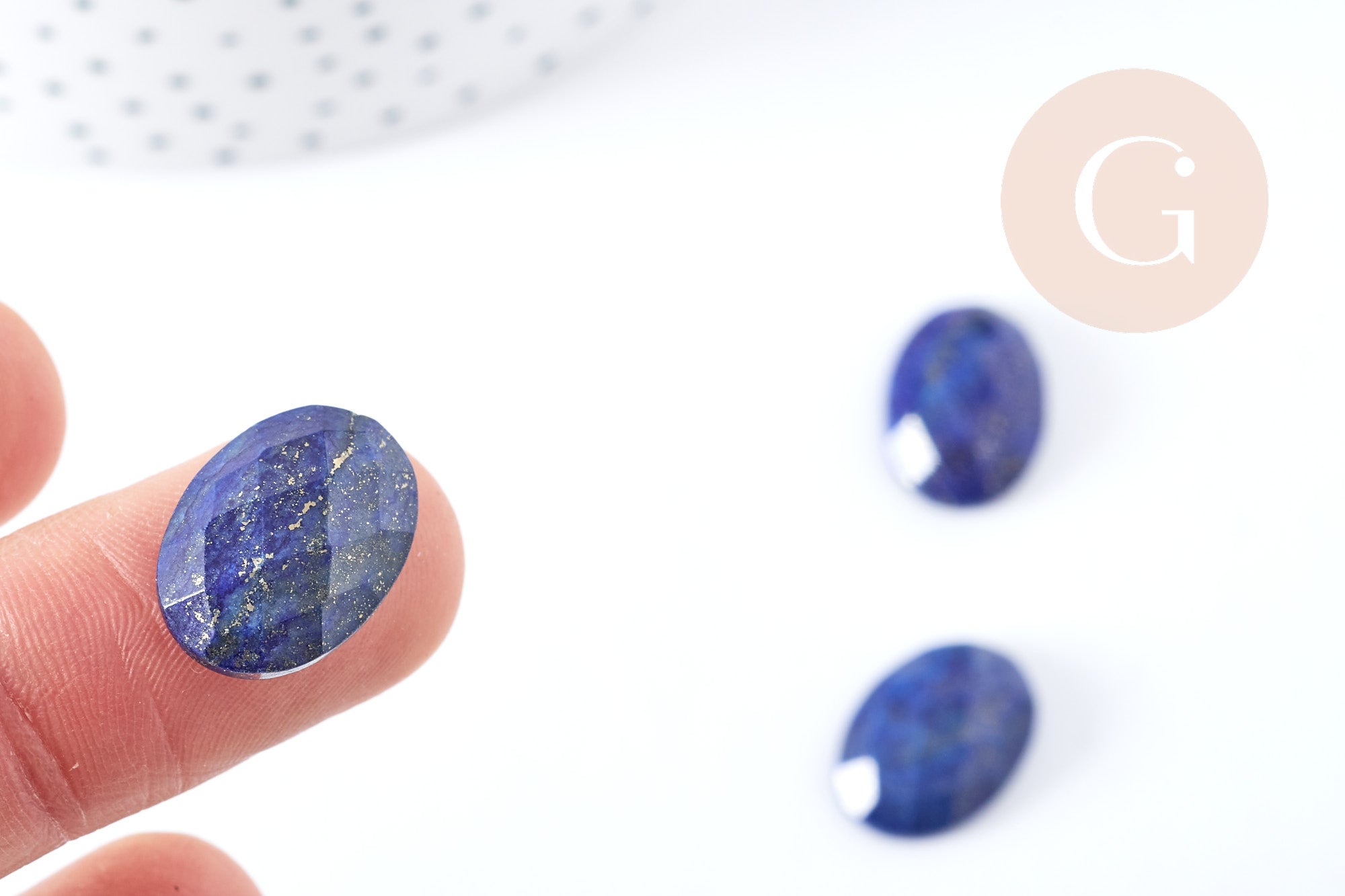 Cabochon ovale lapis lazuli naturel facetté 18x13mm, x1 G8674