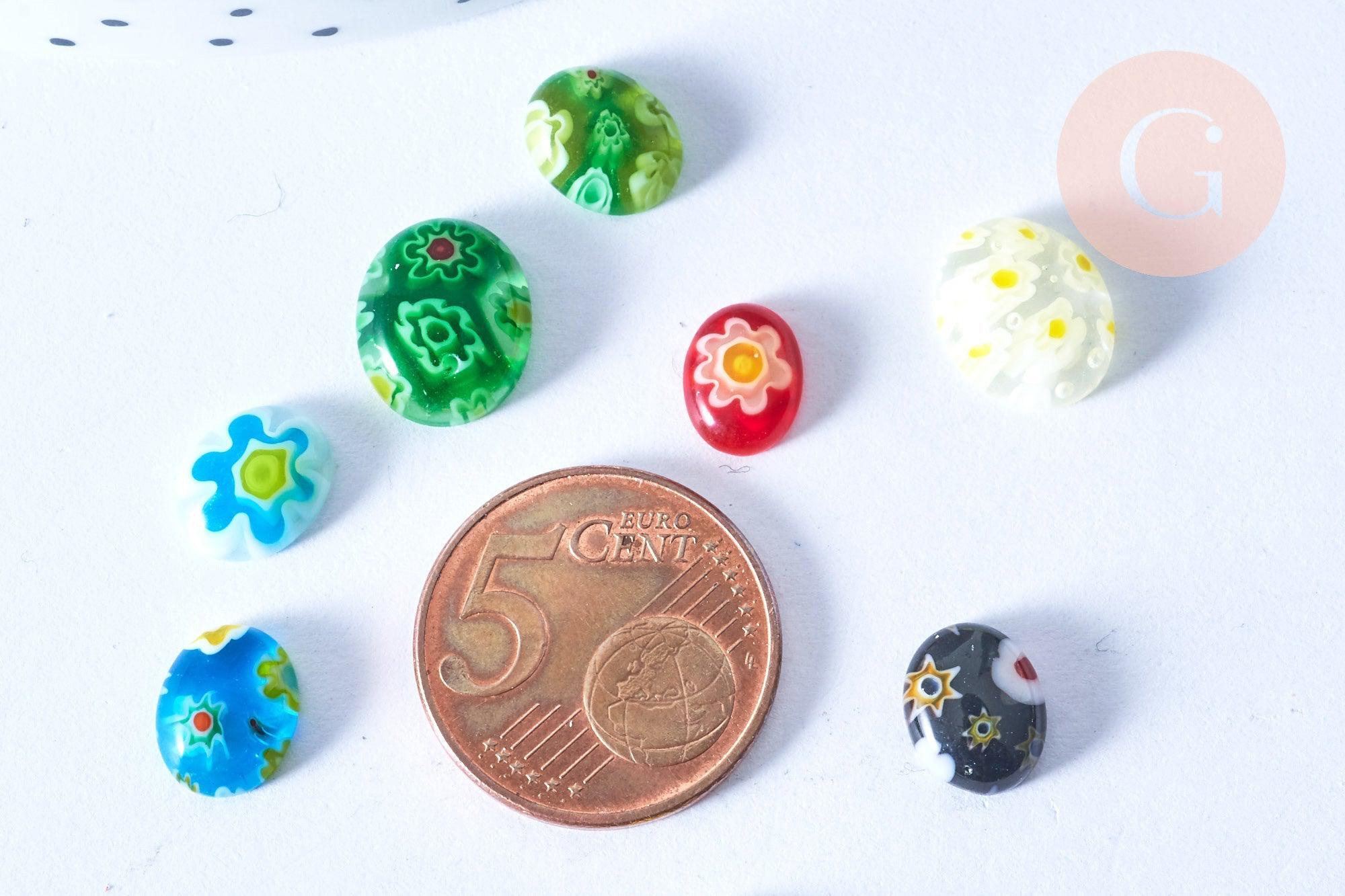 Cabochon ovale millefiori tailles variées 10-14mm, x10 (G8733)