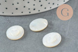Cabochon ovale nacre blanche naturelle gravé Coeur Ex Voto 20x15mm, x1 (G9623)