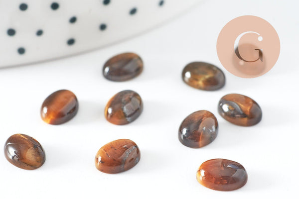 Cabochon ovale oeil de tigre nature 8x6mm, création bijoux pierre naturelle, x1 (G10180)