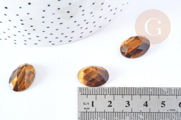 Cabochon ovale oeil de tigre naturel facetté 18x13mm, x1 (G8658)