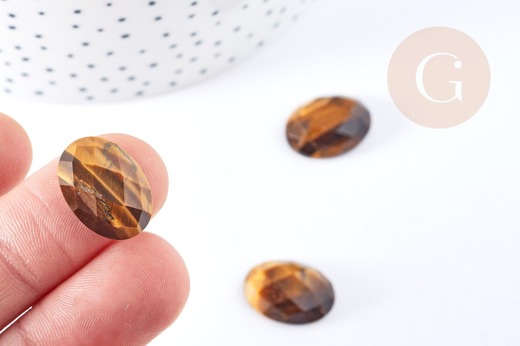 Cabochon ovale oeil de tigre naturel facetté 18x13mm, x1 (G8658)