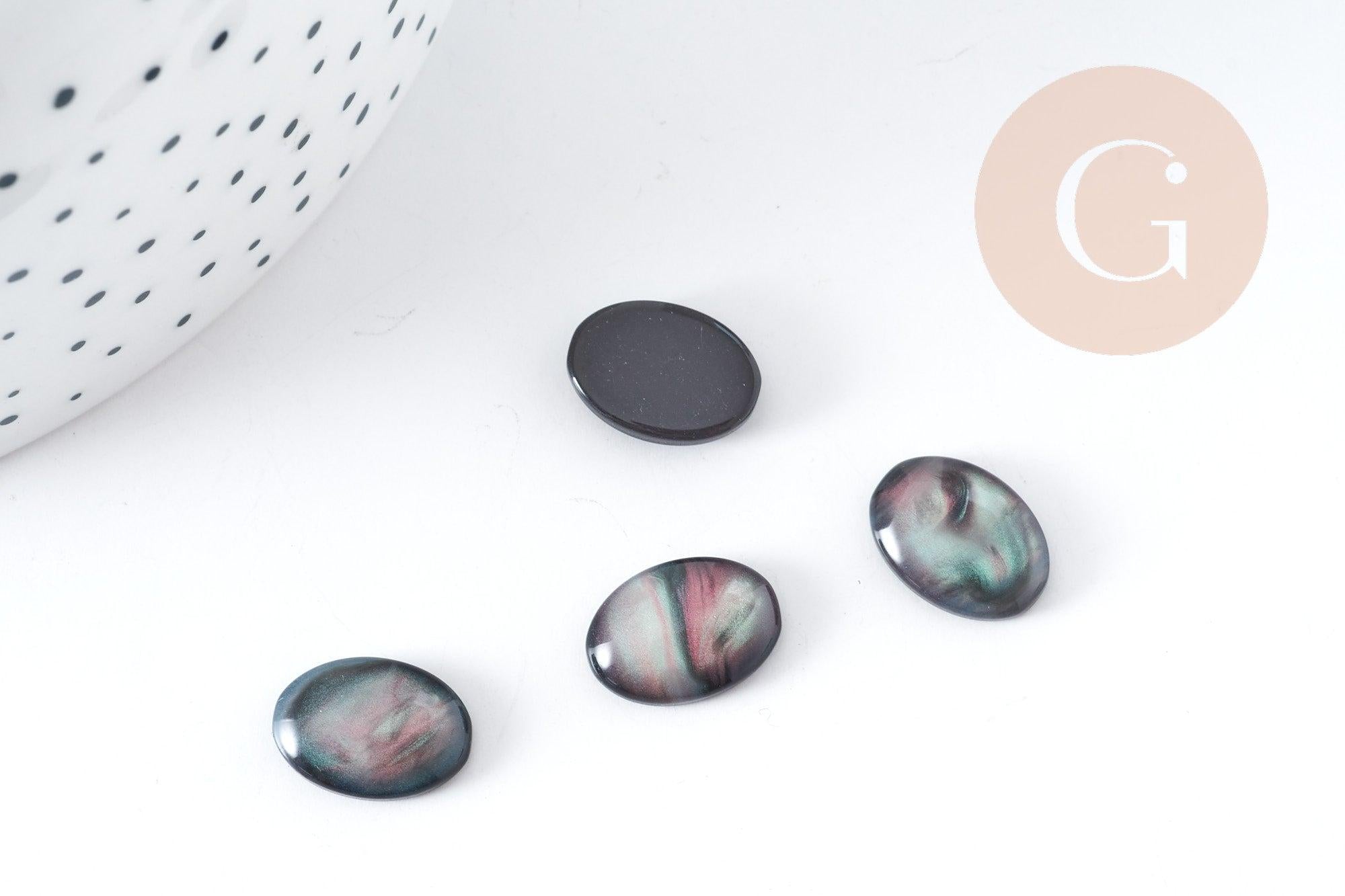 Cabochon ovale résine noire imitation nacre 14x10mm, x1 (G9101)