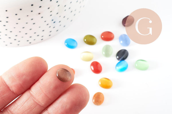 Cabochon ovale verre oeil de chat multicolore 10x8mm, x20 ou x50 (G0125)