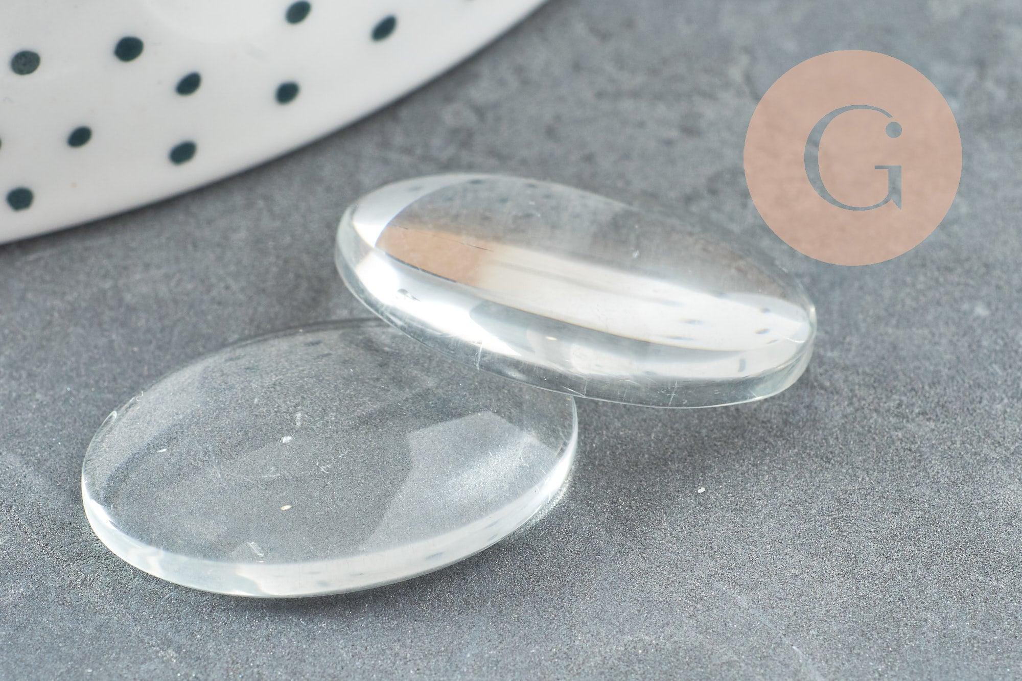 Cabochon ovale verre transparent 25mm, x10 (G0269)