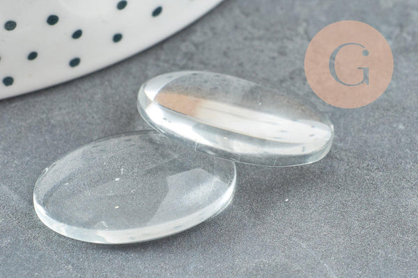 Cabochon ovale verre transparent 25mm, x10 (G0269)