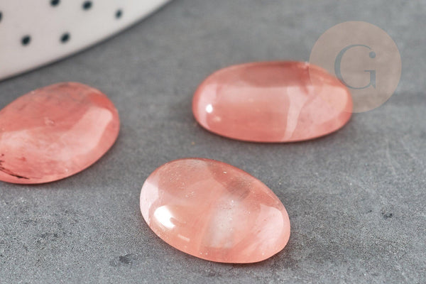Cabochon ovale verre watermelon stone rose 13x18mm, x1 (G2396)