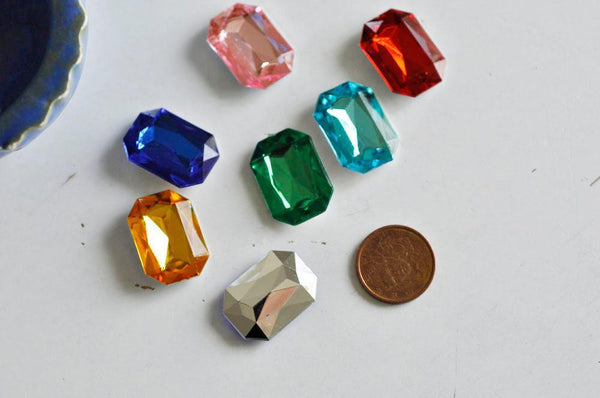 Cabochon plastique resine rectangulaire multicolore 25mm, x1 (G0657)
