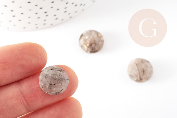 Cabochon quartz rutile à facettes, cabochon rond, Quartz rutile naturel,pierre naturelle, cabochon pierre, 14.5mm, x1 G2263