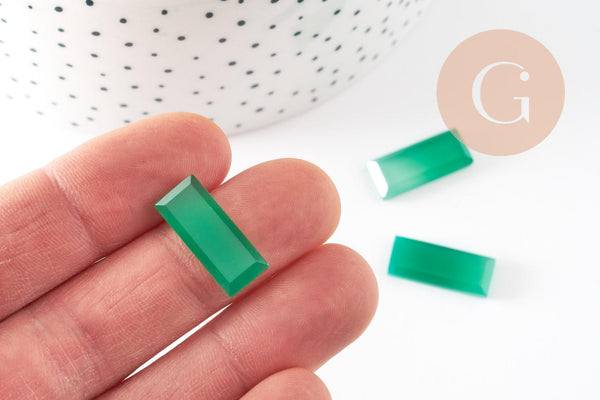 Cabochon rectangle onyx naturelle verte facetté 20x8mm, x1 (G9403)