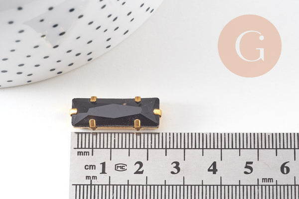 Cabochon rectangulaire cristal noir à coudre 25mm, x1 (G2257)