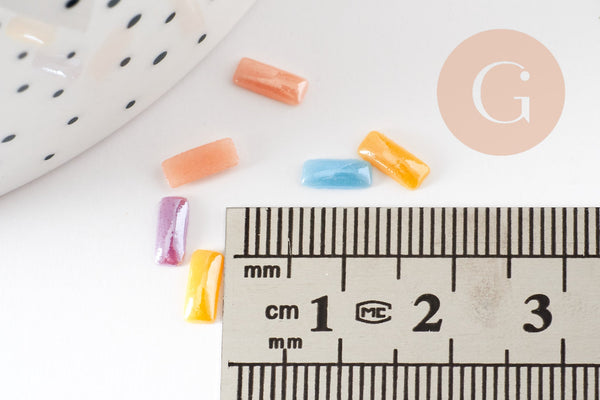 Cabochon rectangulaire verre irisé 3mmx7mm, x50 (2.3Gr) (G2292)