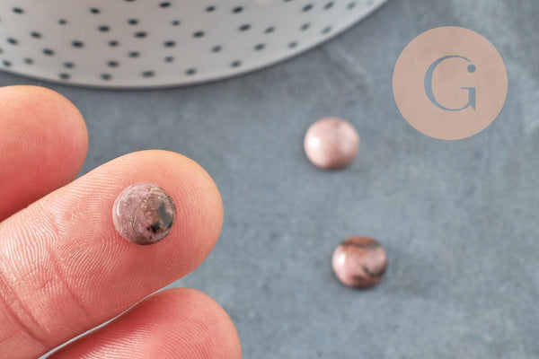 Cabochon rond Rhodochrosite naturelle 8mm, x1 (G8655)