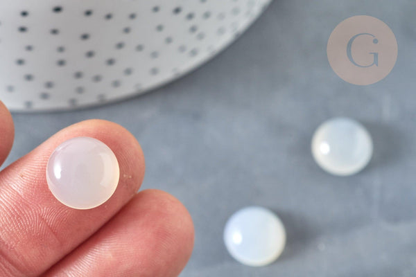 Cabochon rond agate blanche naturelle 12mm, x1 (G7375)