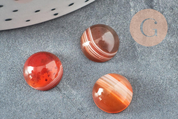 Cabochon rond agate naturelle orange rayée 10mm, x1 (G8603)