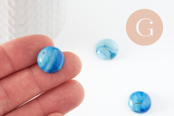 Cabochon rond agate naturelle teinté bleu 16mm, x1 (G9656)
