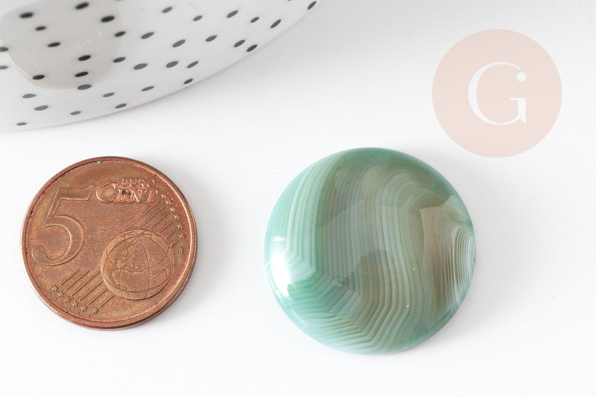 Cabochon rond agate naturelle verte 24mm, x1 (G2645)